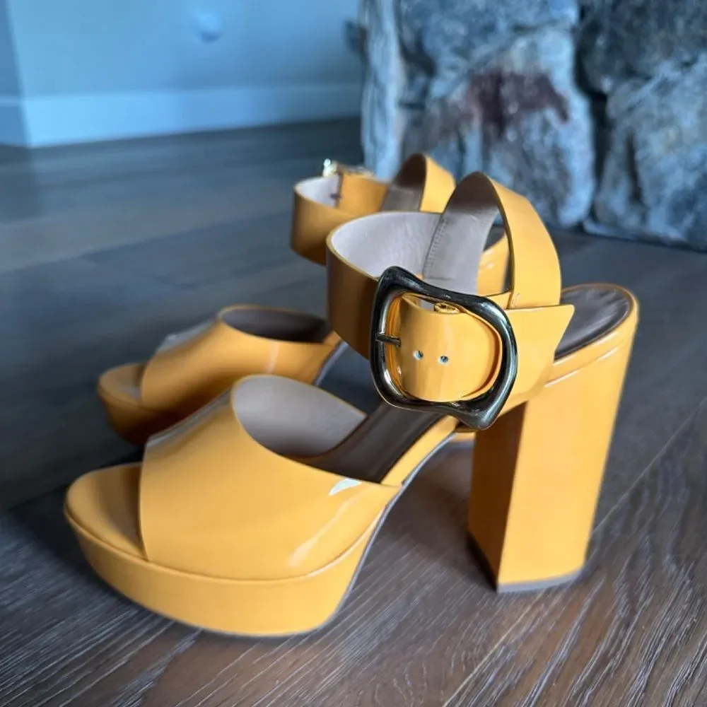FRAME Le Carr Platform Sandal Nectarine Patent Peep Toe Heel Size 9 NEW
